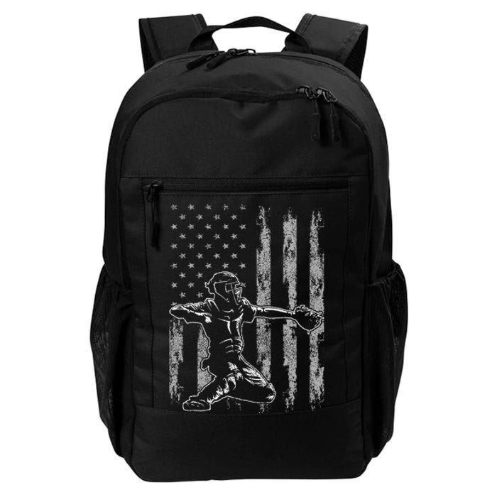 Baseball Catcher Baseball Usa Flag Daily Commute Backpack