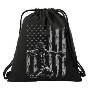 Baseball Catcher Baseball Usa Flag Drawstring Bag