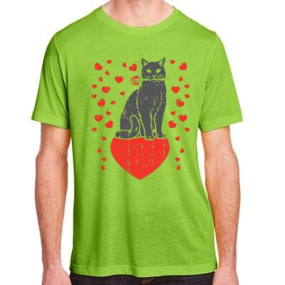 Black Cat Biting Rose Hearts Valentines Day Animal Pet Gift Adult ChromaSoft Performance T-Shirt