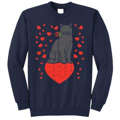 Black Cat Biting Rose Hearts Valentines Day Animal Pet Gift Tall Sweatshirt