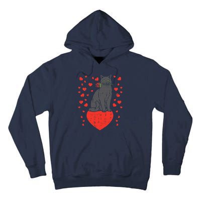 Black Cat Biting Rose Hearts Valentines Day Animal Pet Gift Tall Hoodie