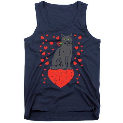 Black Cat Biting Rose Hearts Valentines Day Animal Pet Gift Tank Top