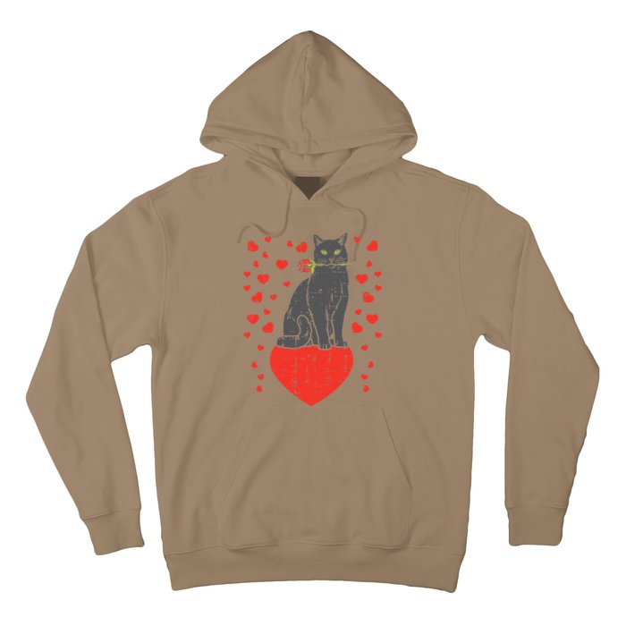 Black Cat Biting Rose Hearts Valentines Day Animal Pet Gift Hoodie