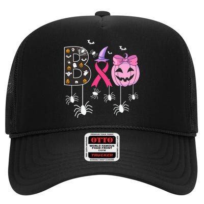 Breast Cancer Boo Halloween Breast Cancer Awareness High Crown Mesh Back Trucker Hat