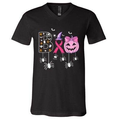 Breast Cancer Boo Halloween Breast Cancer Awareness V-Neck T-Shirt