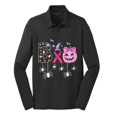 Breast Cancer Boo Halloween Breast Cancer Awareness Silk Touch Performance Long Sleeve Polo