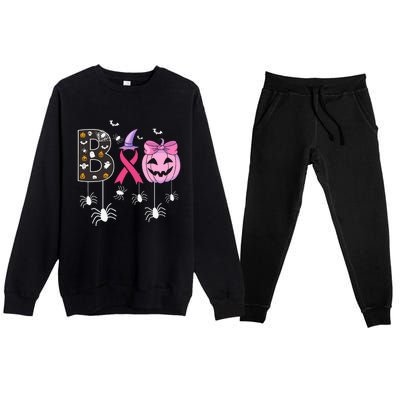 Breast Cancer Boo Halloween Breast Cancer Awareness Premium Crewneck Sweatsuit Set