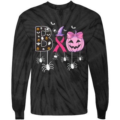 Breast Cancer Boo Halloween Breast Cancer Awareness Tie-Dye Long Sleeve Shirt