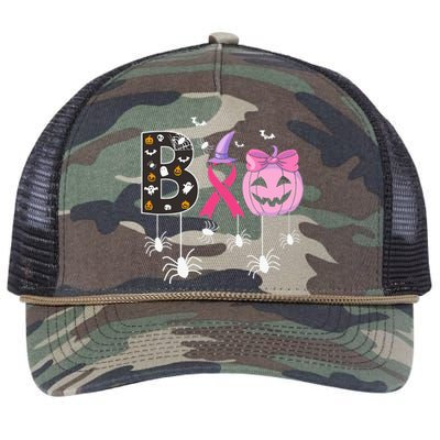 Breast Cancer Boo Halloween Breast Cancer Awareness Retro Rope Trucker Hat Cap