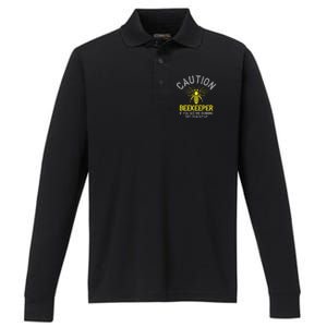 Beekeeper Caution Beekeeping Funny Bee Lover Gift Performance Long Sleeve Polo