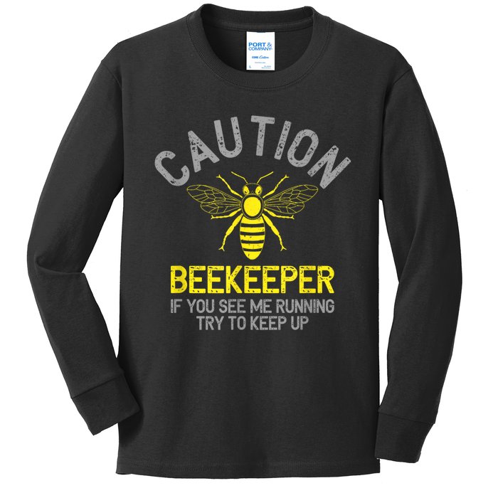 Beekeeper Caution Beekeeping Funny Bee Lover Gift Kids Long Sleeve Shirt