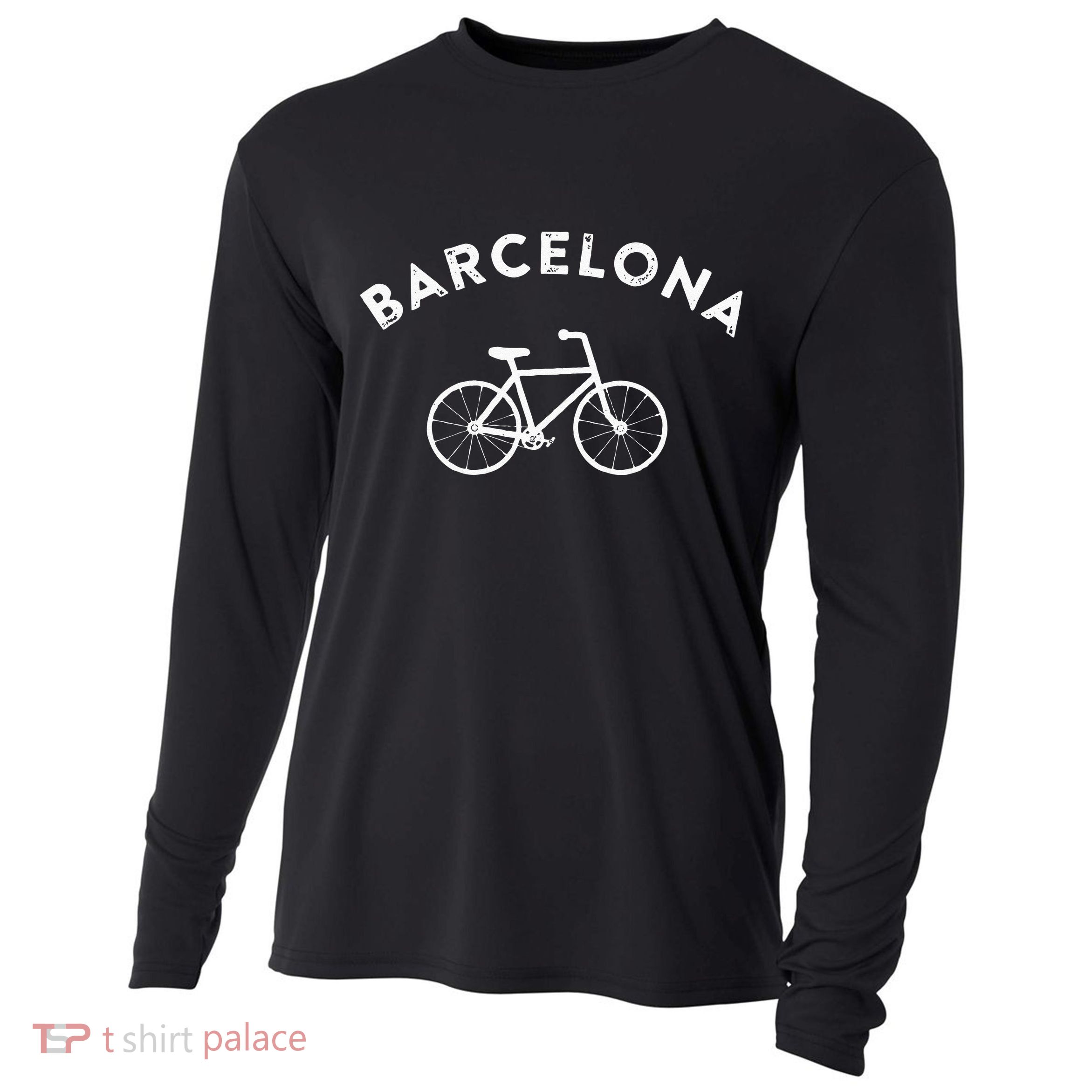 Barcelona City Bike Retro Cycling Spain Cooling Performance Long Sleeve Crew