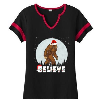 Believe Christmas Bigfoot Holiday Ladies Halftime Notch Neck Tee