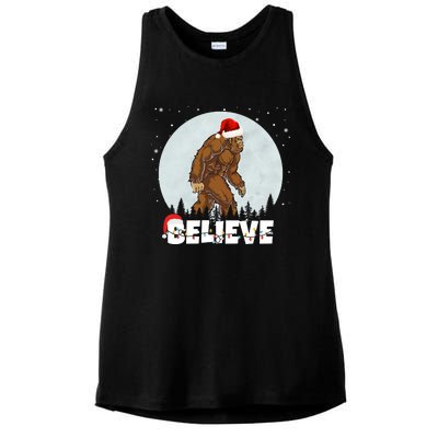 Believe Christmas Bigfoot Holiday Ladies PosiCharge Tri-Blend Wicking Tank