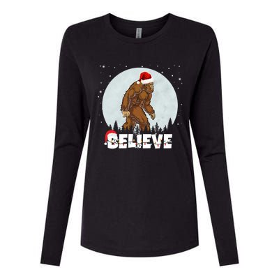 Believe Christmas Bigfoot Holiday Womens Cotton Relaxed Long Sleeve T-Shirt