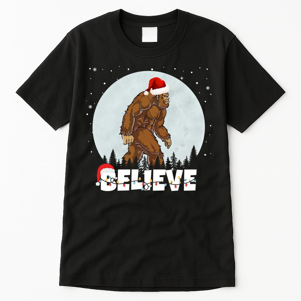 Believe Christmas Bigfoot Holiday Tall T-Shirt