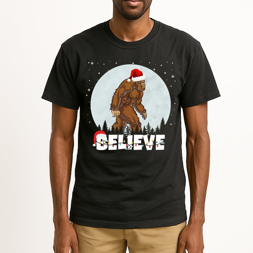 Believe Christmas Bigfoot Holiday Tall T-Shirt