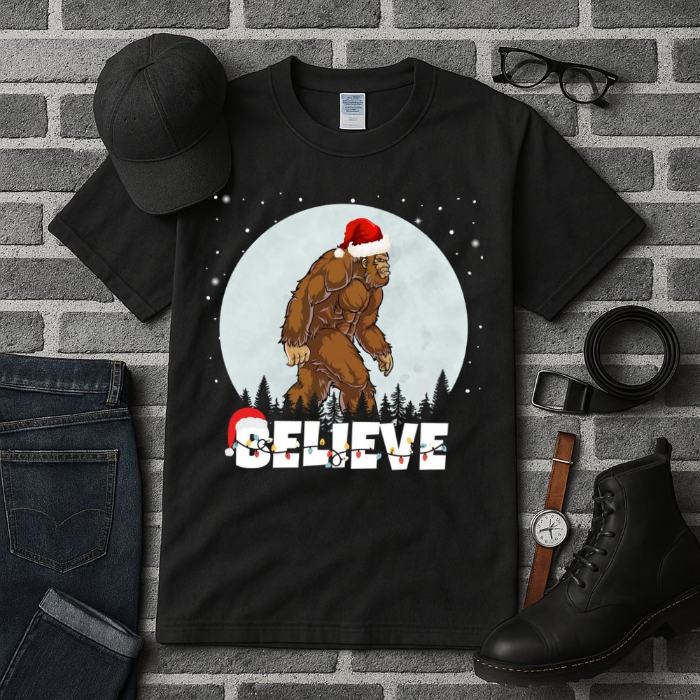 Believe Christmas Bigfoot Holiday Tall T-Shirt