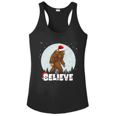 Believe Christmas Bigfoot Holiday Ladies PosiCharge Competitor Racerback Tank