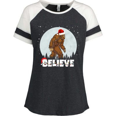 Believe Christmas Bigfoot Holiday Enza Ladies Jersey Colorblock Tee