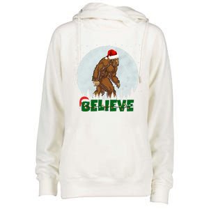 Believe Christmas Bigfoot Holiday Womens Funnel Neck Pullover Hood