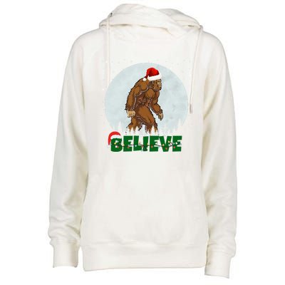 Believe Christmas Bigfoot Holiday Womens Funnel Neck Pullover Hood