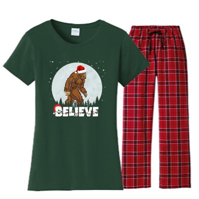 Believe Christmas Bigfoot Holiday Women's Flannel Pajama Set