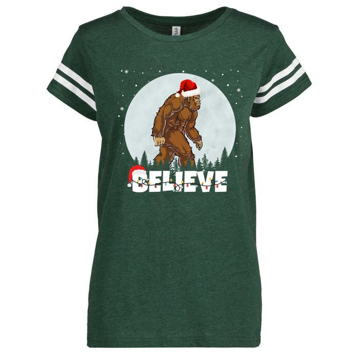 Believe Christmas Bigfoot Holiday Enza Ladies Jersey Football T-Shirt