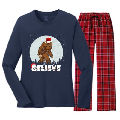 Believe Christmas Bigfoot Holiday Women's Long Sleeve Flannel Pajama Set 