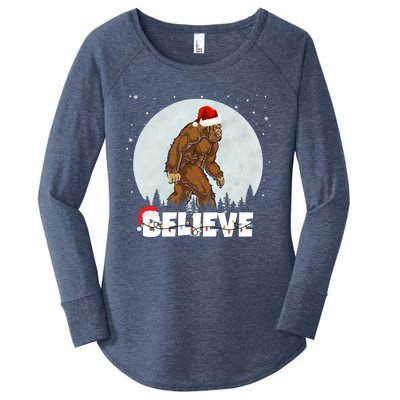 Believe Christmas Bigfoot Holiday Women's Perfect Tri Tunic Long Sleeve Shirt