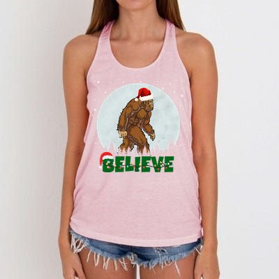 Believe Christmas Bigfoot Holiday Women's Knotted Racerback Tank