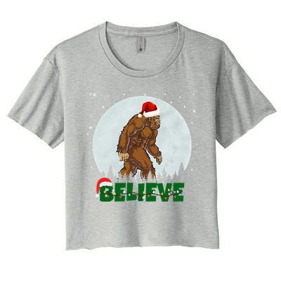 Believe Christmas Bigfoot Holiday Women's Crop Top Tee