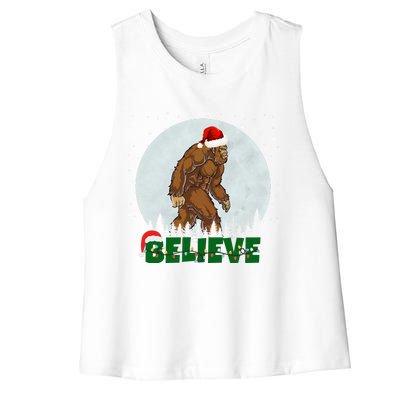 Believe Christmas Bigfoot Holiday Women's Racerback Cropped Tank