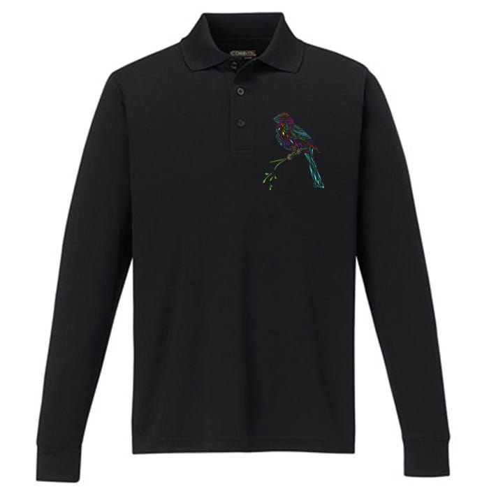 Birdwatcher Colourful Bird Watching Parrot Budgie Performance Long Sleeve Polo