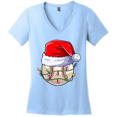 Baseball Christmas Boy Christmas Light Women's V-Neck T-Shirt