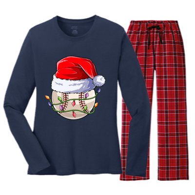 Baseball Christmas Boy Christmas Light Women's Long Sleeve Flannel Pajama Set 