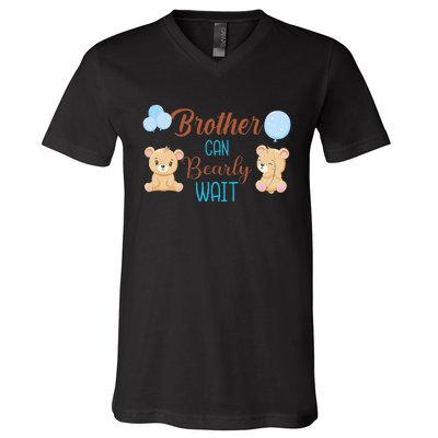 Brother Can Bearly Wait Bear Gender Neutral Boy Baby Shower V-Neck T-Shirt