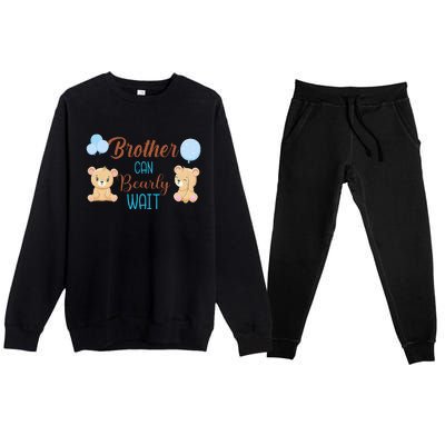 Brother Can Bearly Wait Bear Gender Neutral Boy Baby Shower Premium Crewneck Sweatsuit Set