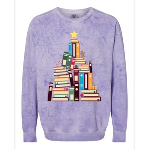 Booklovers Christmas Book Tree Gift Colorblast Crewneck Sweatshirt