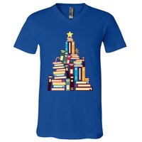 Booklovers Christmas Book Tree Gift V-Neck T-Shirt