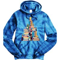 Booklovers Christmas Book Tree Gift Tie Dye Hoodie