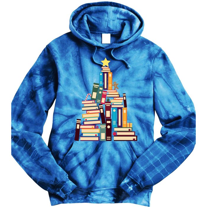 Booklovers Christmas Book Tree Gift Tie Dye Hoodie