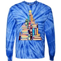 Booklovers Christmas Book Tree Gift Tie-Dye Long Sleeve Shirt