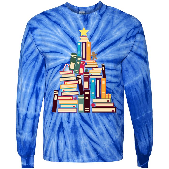 Booklovers Christmas Book Tree Gift Tie-Dye Long Sleeve Shirt