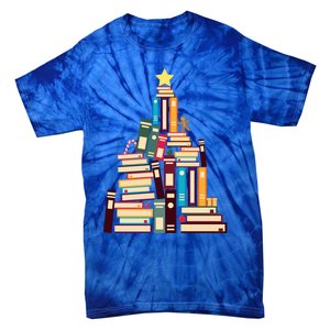 Booklovers Christmas Book Tree Gift Tie-Dye T-Shirt