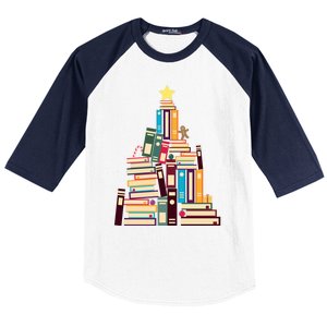 Booklovers Christmas Book Tree Gift Baseball Sleeve Shirt