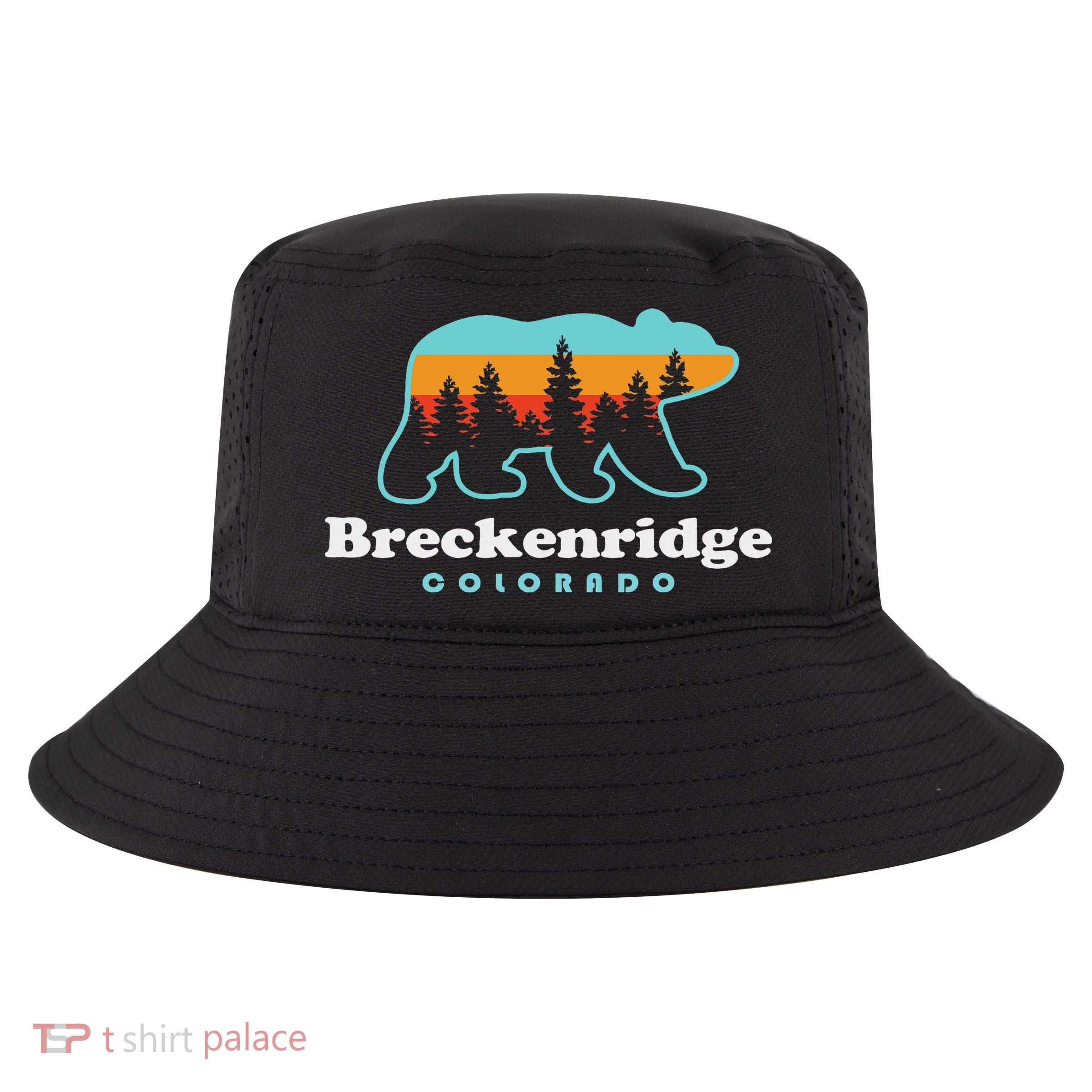Breckenridge Colorado Bear Mountains Trees Cool Comfort Performance Bucket Hat