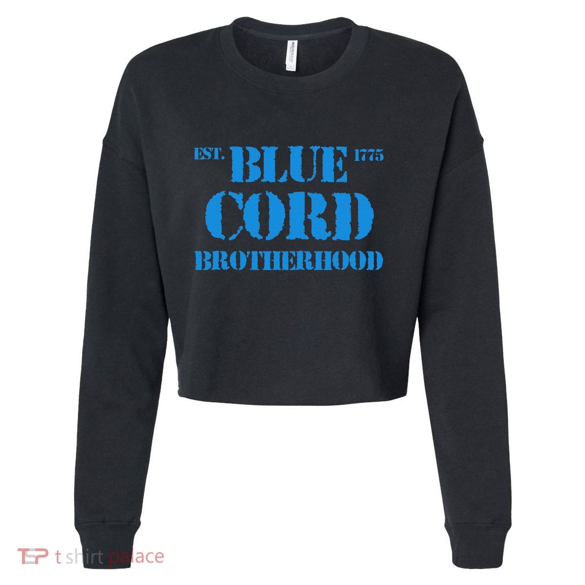 Blue Cord Brotherhood Est. 1775 Infantry Style Cropped Pullover Crew