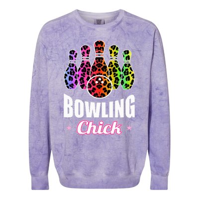 Bowler Chick Bowling Ball Leopard Art Bowling Colorblast Crewneck Sweatshirt