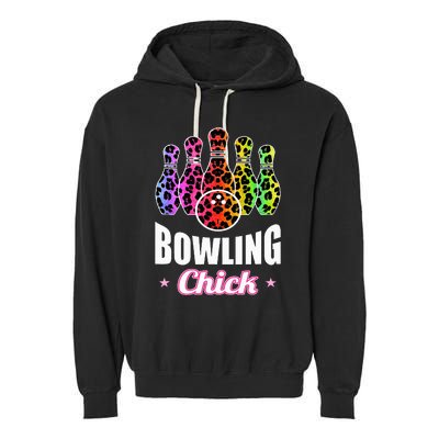 Bowler Chick Bowling Ball Leopard Art Bowling Garment-Dyed Fleece Hoodie